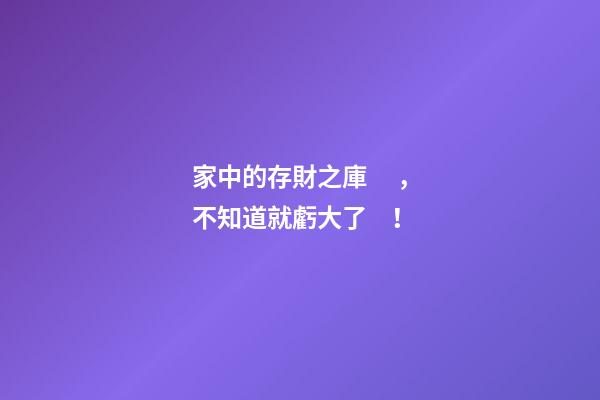 家中的存財之庫，不知道就虧大了！